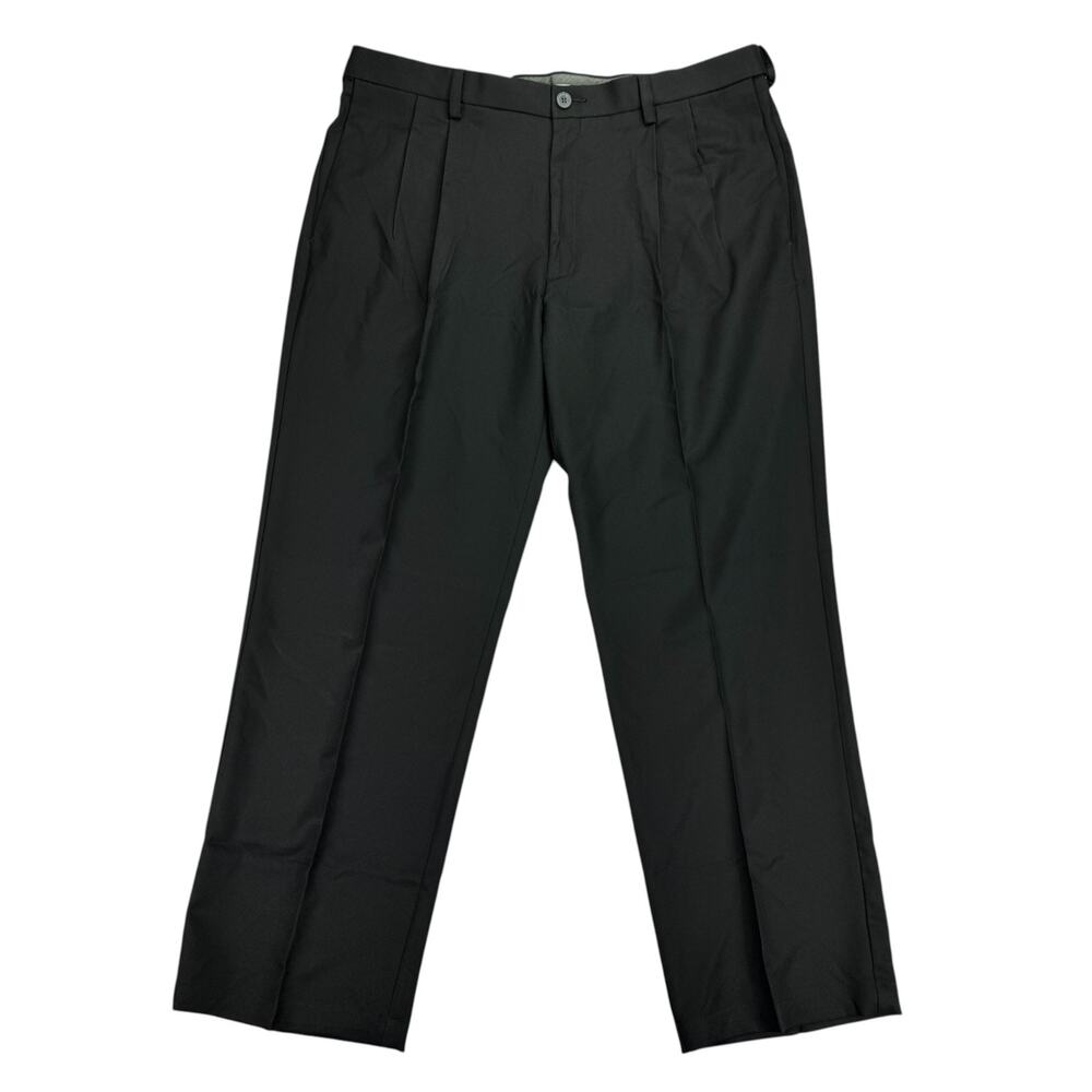Haggar Mens Cool 18 Pro Classic Fit Pleated Stretch Dress Pants Black 38x30